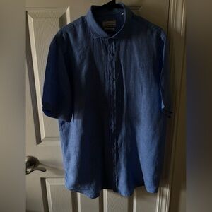 Santorini short sleeve linen shirt in great blue color 2 XL